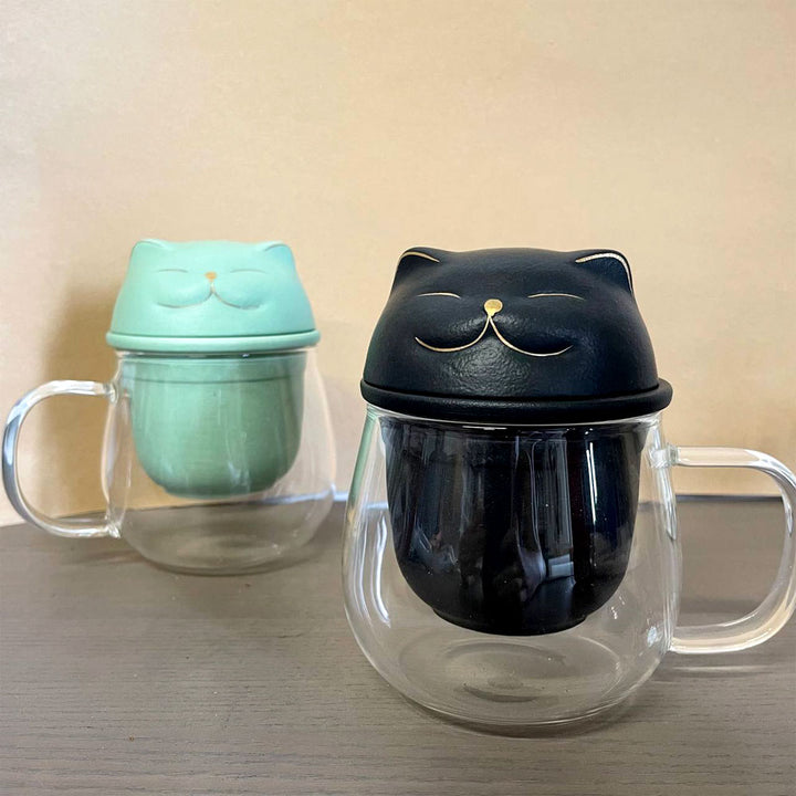 Happy Cat Porcelain Mug with Tea Infuser