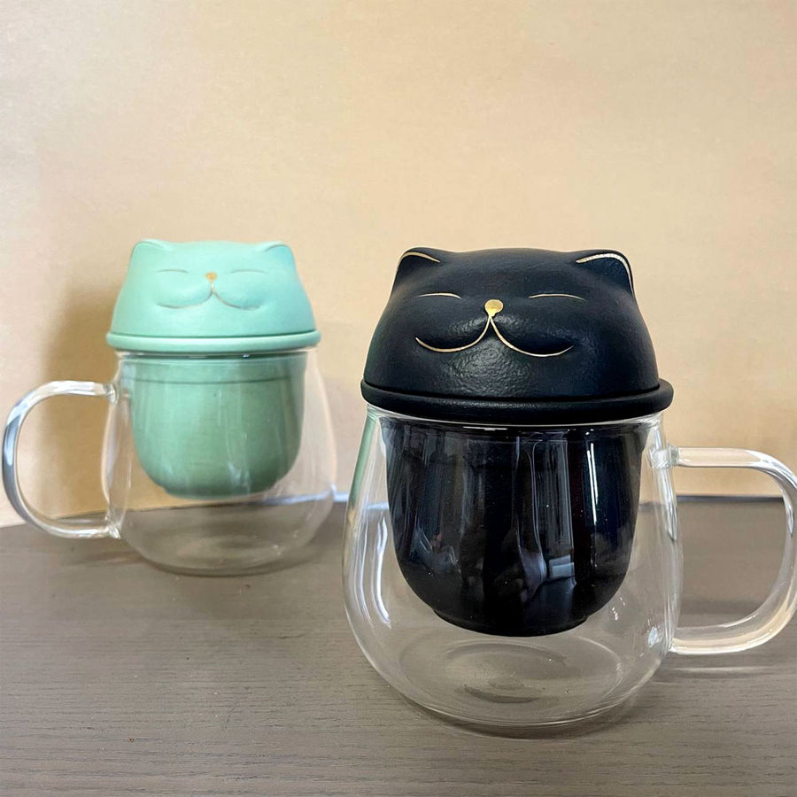 Happy Cat Porcelain Mug with Tea Infuser