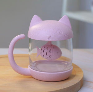 Cat Glass Mug with Fishie Tea Infuser ...BUT PINK!