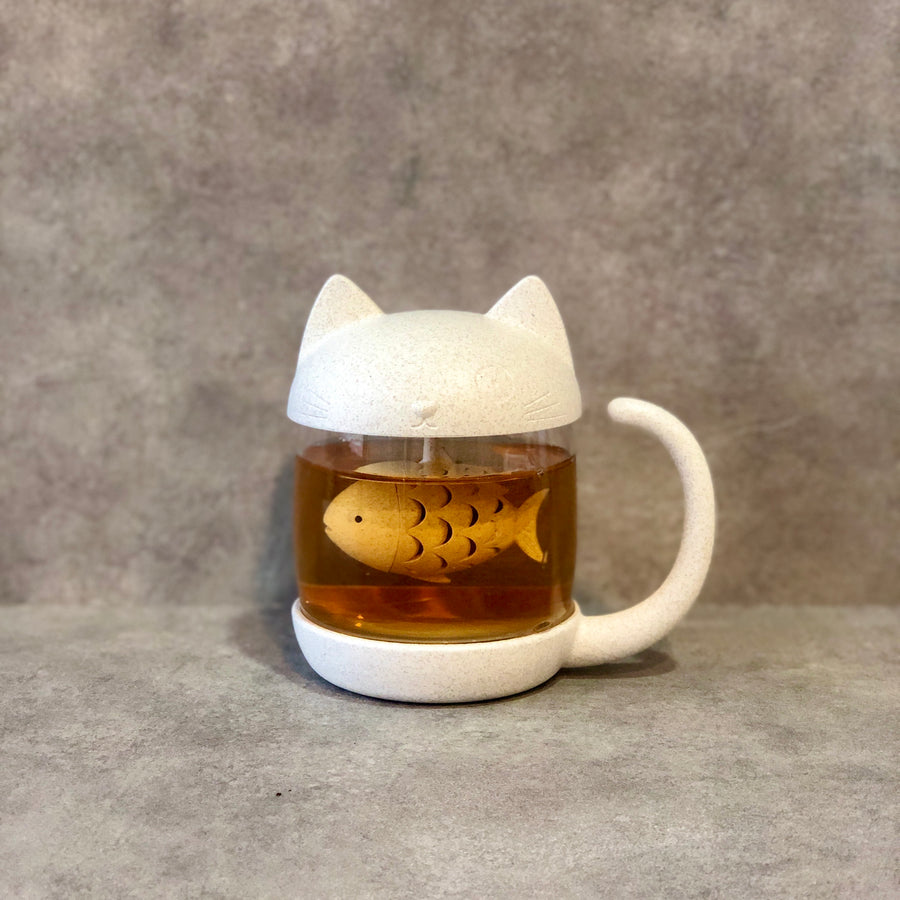 Cat Glass Mug with Fishie Tea Infuser - Kittea