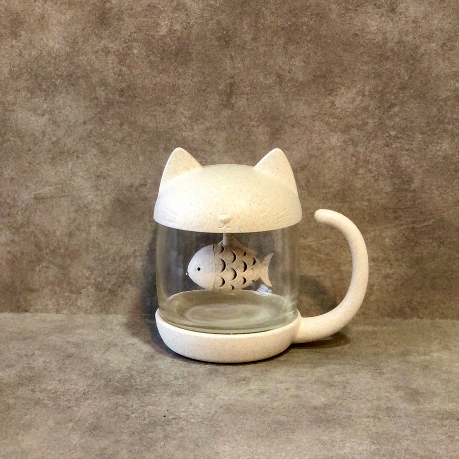 Cat Glass Mug with Fishie Tea Infuser - Kittea